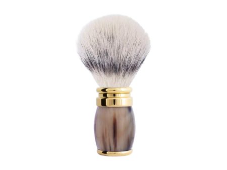 Plisson 1808 Horn and Gold Finish & High Mountain White Fibre Shaving Brush For Sale