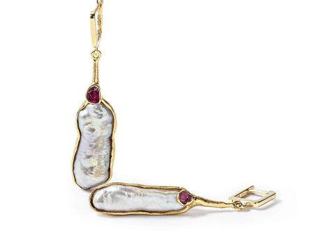 German Kabirski Arian Baroque Pearl and Ruby Earrings (Gold 18K) For Cheap