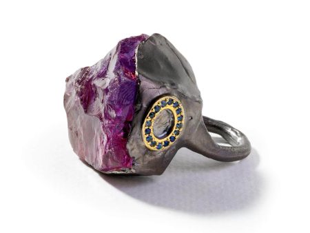 German Kabirski Acme Rough Amethyst and Blue Sapphire Ring Online Hot Sale