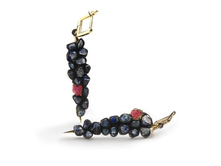 German Kabirski Siwan Rough Sapphire and Ruby Earrings Sale