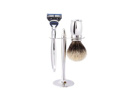 Plisson 1808  3-Piece Set: Shaving Brush, Fusion Razor and Stand - European Gray Palladium Discount