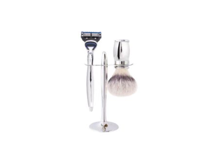 Plisson 1808 3-Piece Case: Shaving Brush, Fusion Razor and Holder - Palladium and Fibre White High Mountain Online Sale