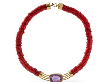 German Kabirski Porphyra Amethyst and Coral Necklace on Sale