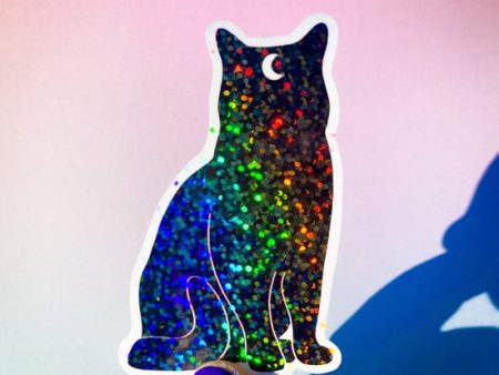 Holographic Glitter Black Cat Sticker Online