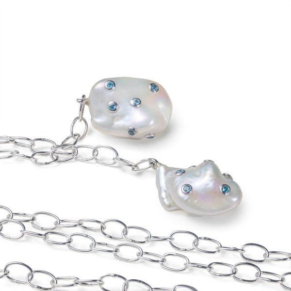 German Kabirski Cadena Baroque Pearl and London Blue Topaz Necklace Supply