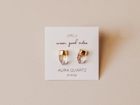 Gold Dip - Aura Quartz Point Earring For Sale