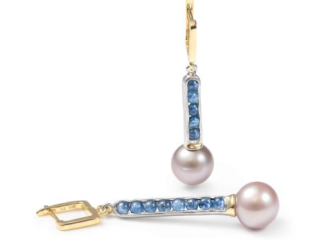 German Kabirski Suddha Pearl and Blue Sapphire Earrings For Cheap