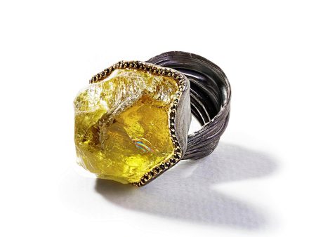 German Kabirski Aether Lemon Quartz and Black Spinel Ring Discount