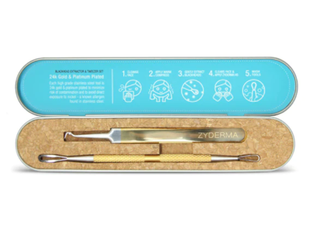 Zyderma Gold & Platinum Blackhead Extractor & Tweezers Set Hot on Sale